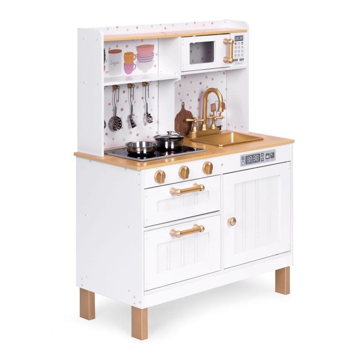 Meowbaby Large Wooden Play Kitchen for Children with Sounds and LED, Opening Cabinets, 7 Accessories